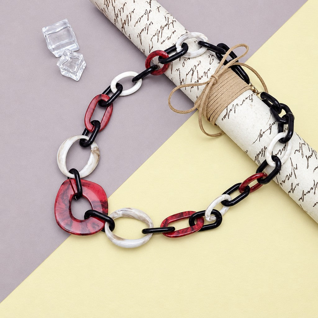 Boho Red Acrylic Link Necklace