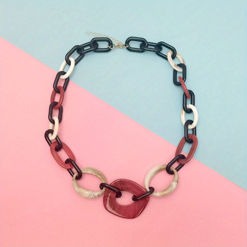 Boho Red Acrylic Link Necklace