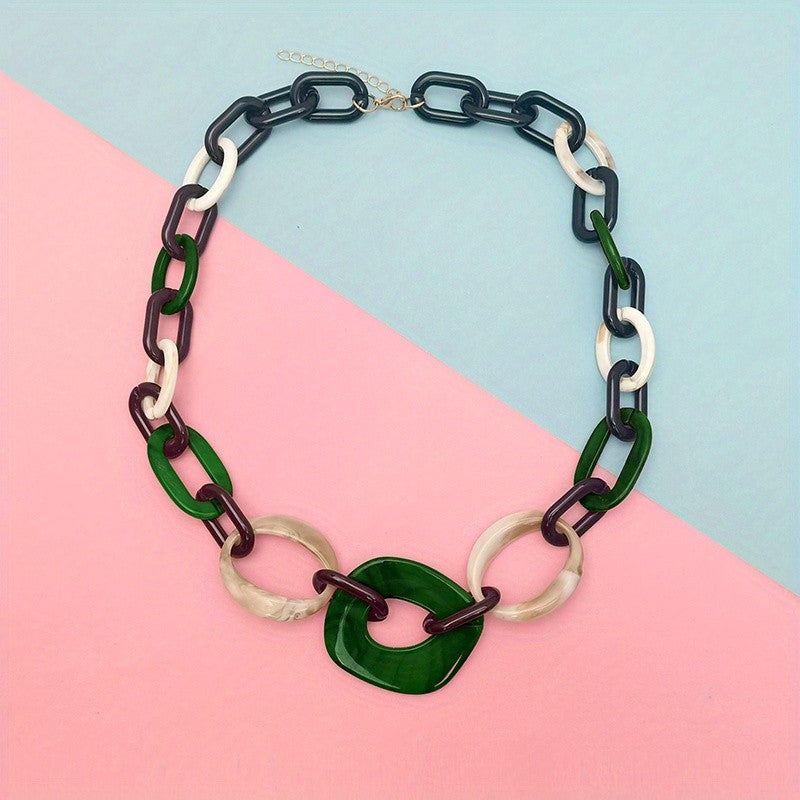 Boho Red Acrylic Link Necklace