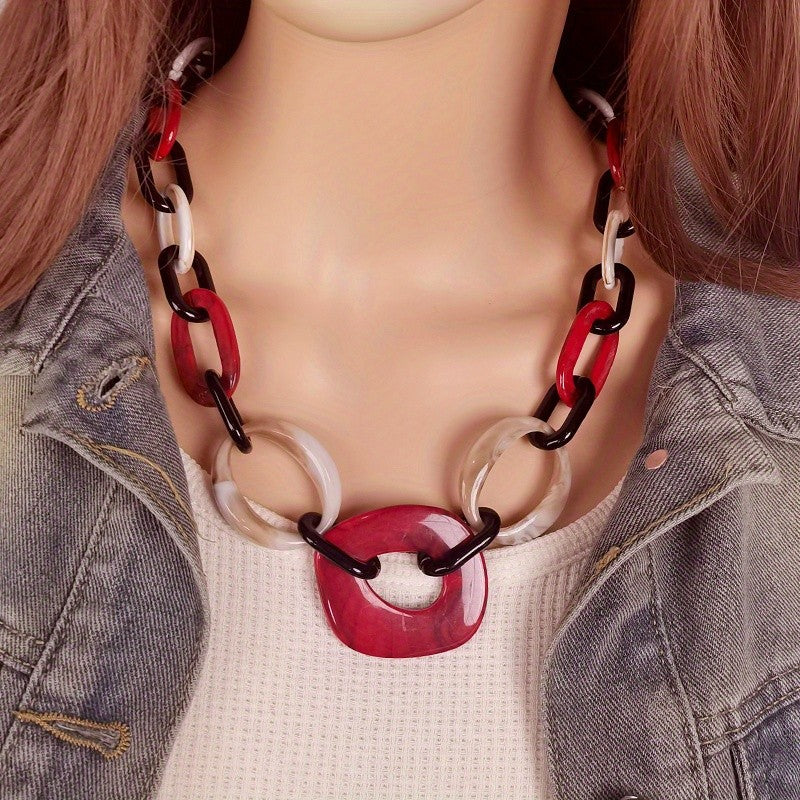 Boho Red Acrylic Link Necklace