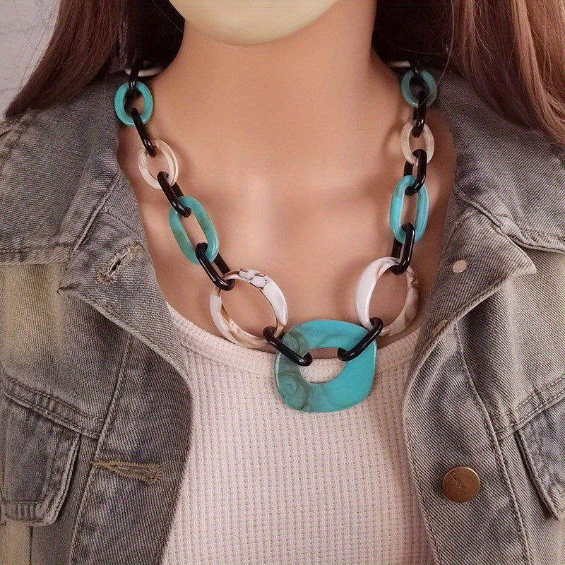 Boho Red Acrylic Link Necklace