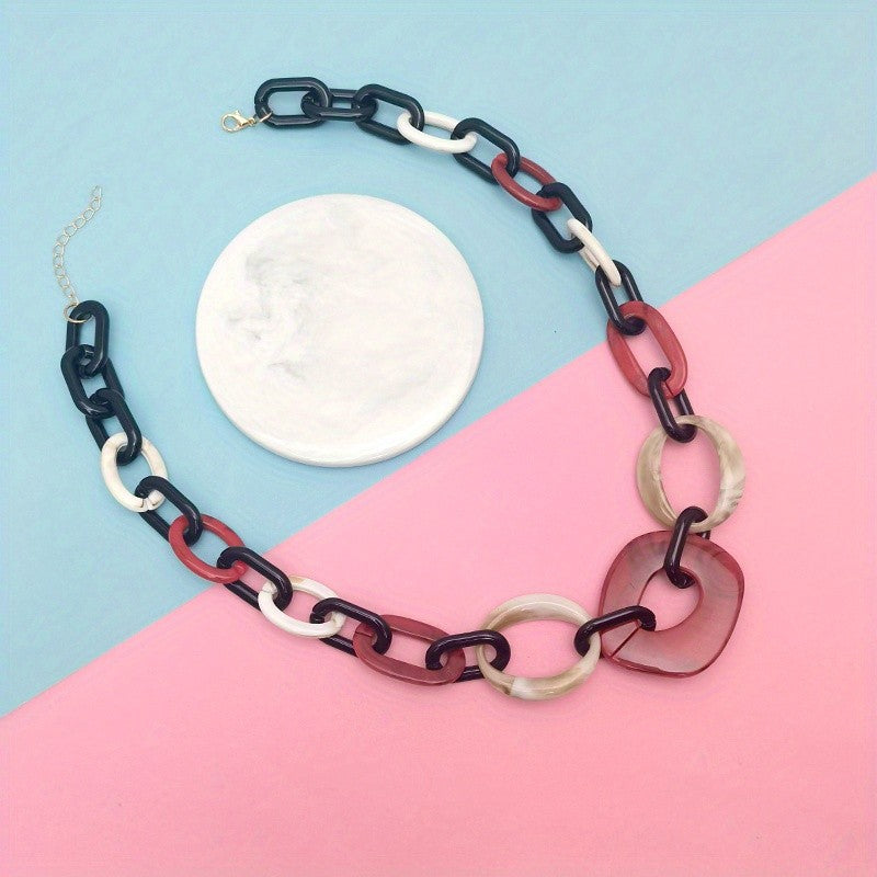 Boho Red Acrylic Link Necklace