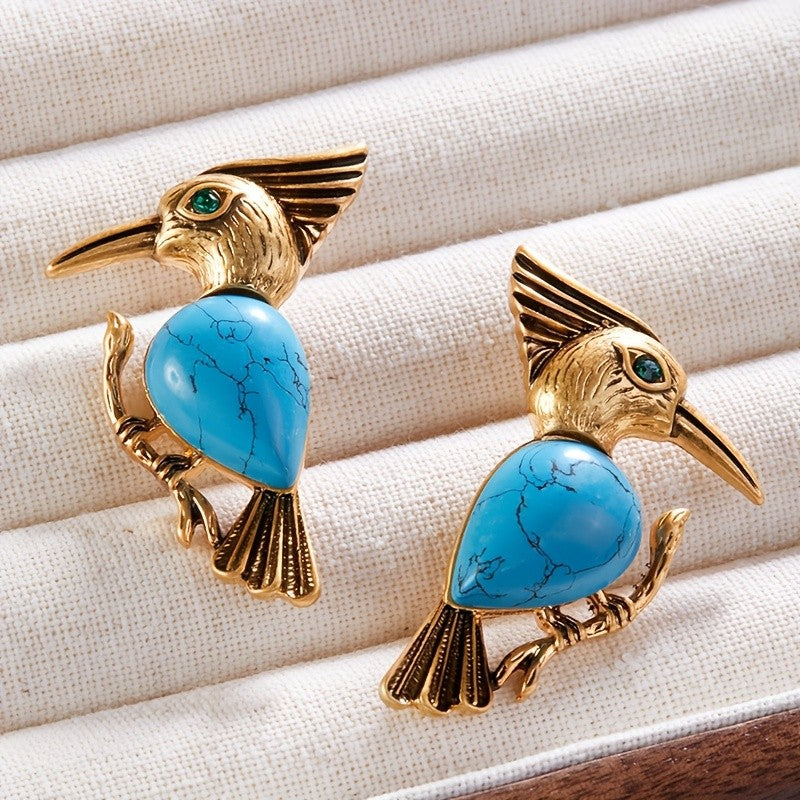 18k Vintage Turquoise Bird Earrings