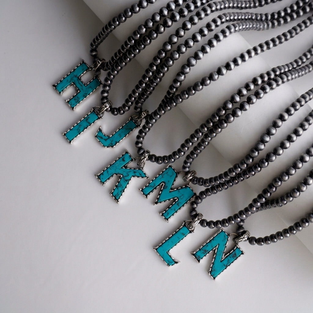 Boho Turquoise Initial Letter Necklace
