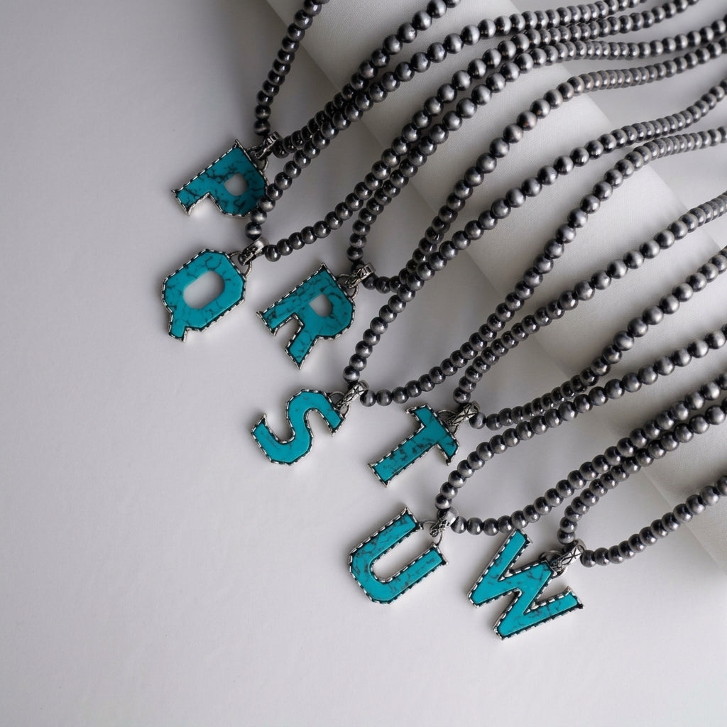 Boho Turquoise Initial Letter Necklace