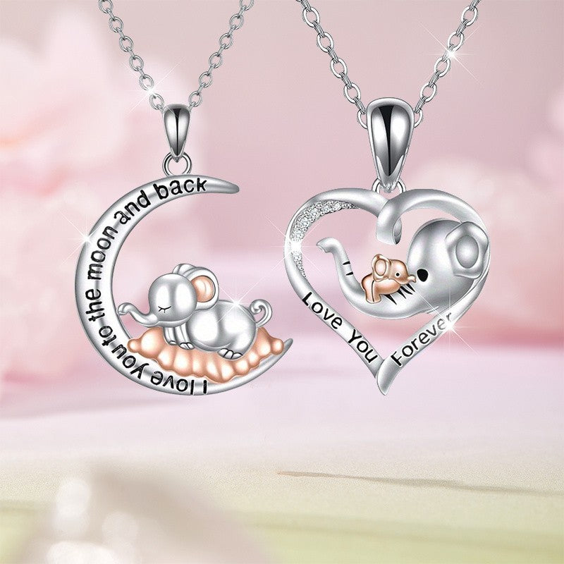 2pc Romantic Elephant Heart Necklace Set