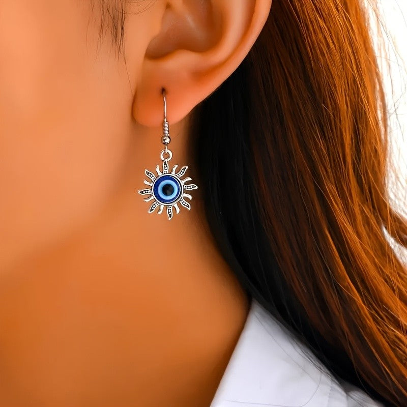 Dainty Blue Evil Eye Drop Earrings