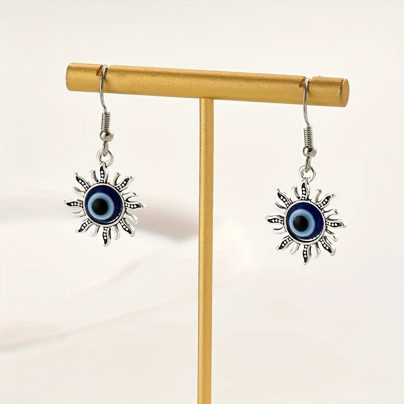 Dainty Blue Evil Eye Drop Earrings