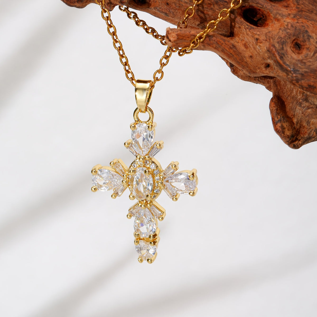 18k Elegant Mosaic Cross Necklace