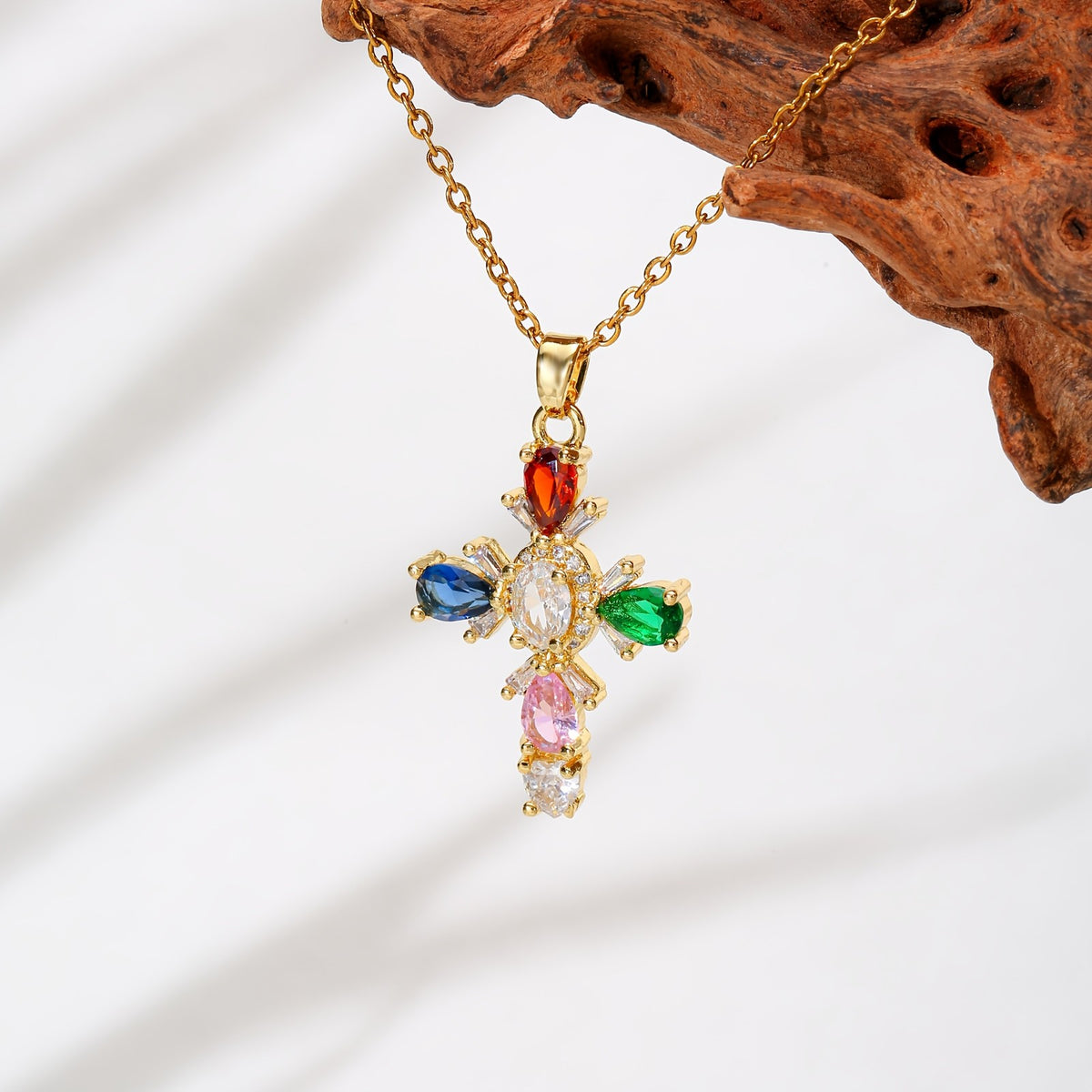 18k Elegant Mosaic Cross Necklace