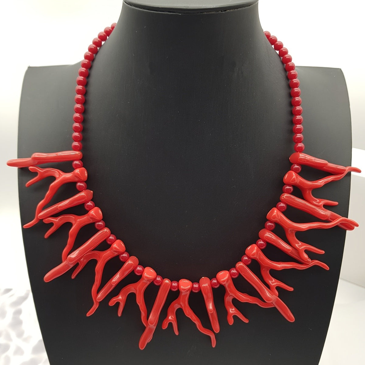 Boho Red Coral Branch Statement Necklace
