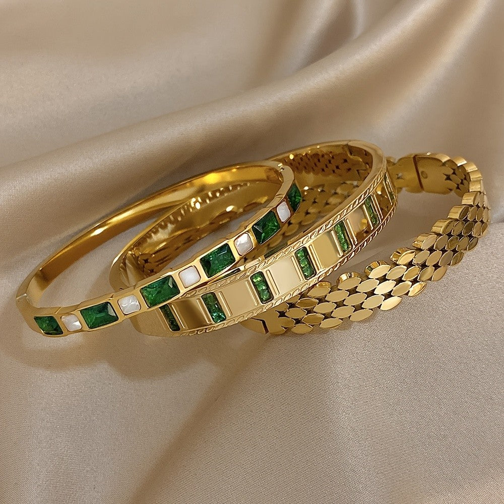 Classy Emerald Zircon Bangle Set