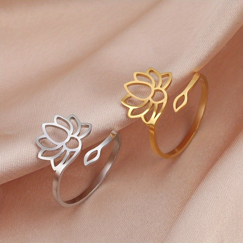 14k Dainty Lotus Flower Adjustable Ring