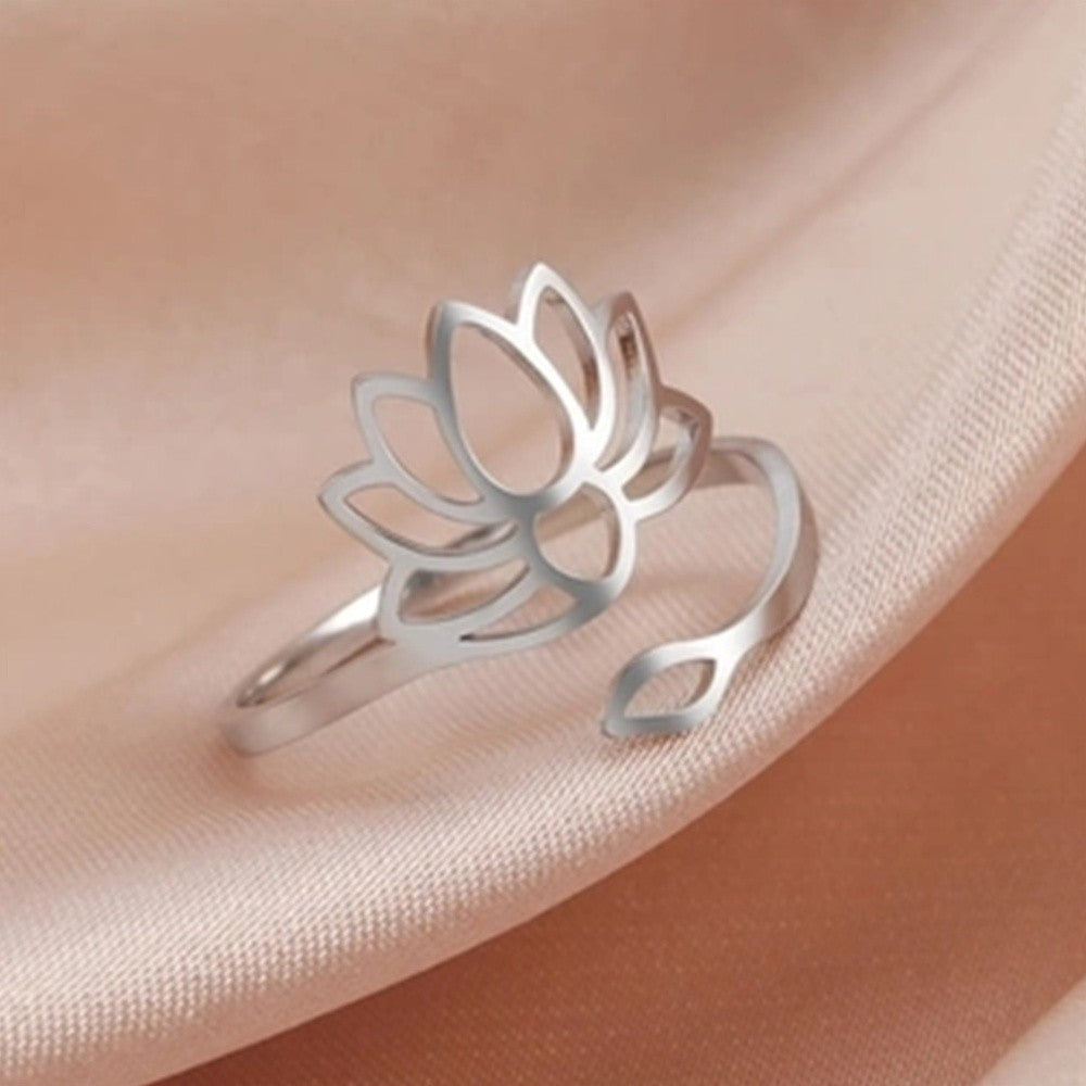 14k Dainty Lotus Flower Adjustable Ring