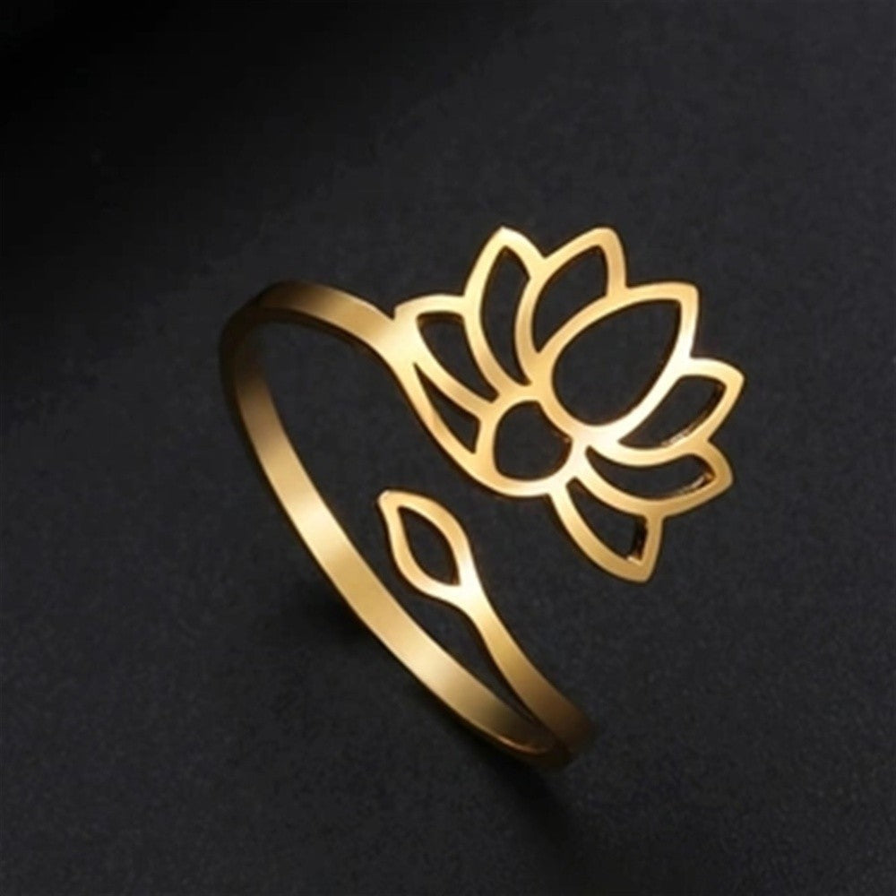 14k Dainty Lotus Flower Adjustable Ring