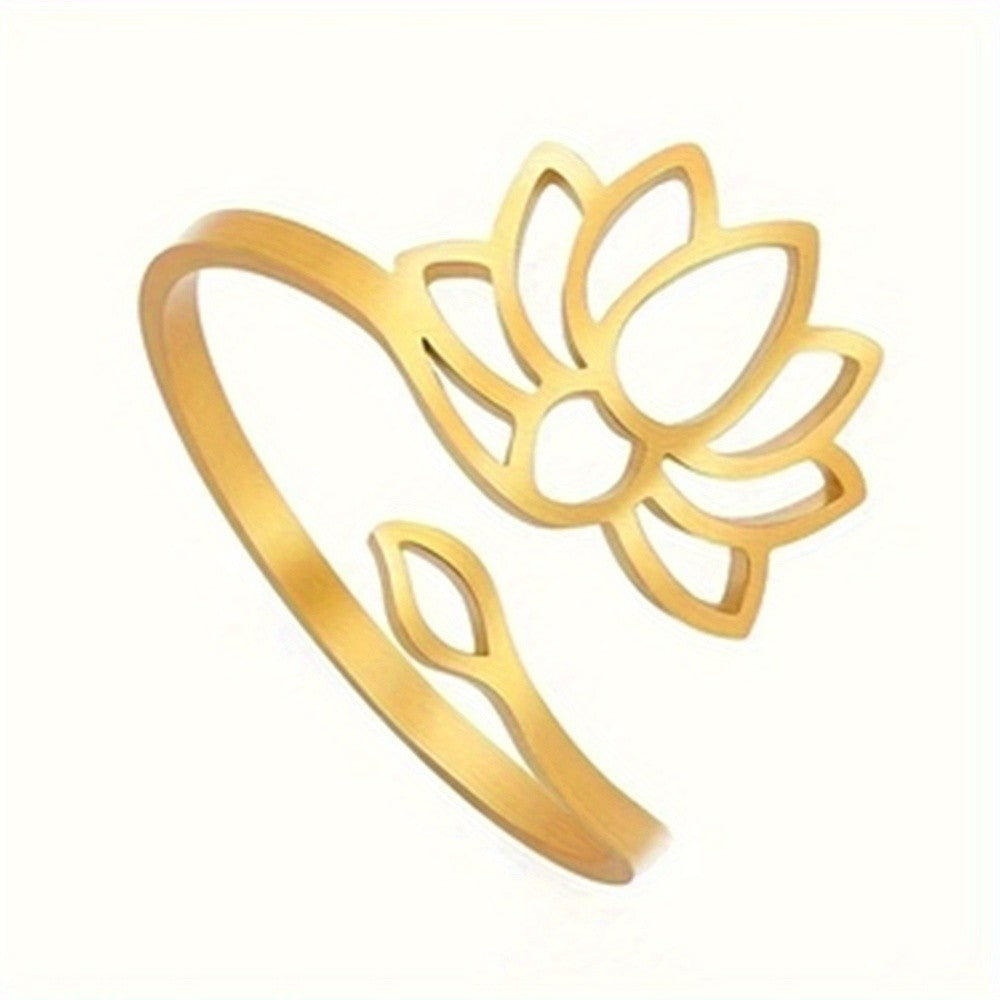 14k Dainty Lotus Flower Adjustable Ring