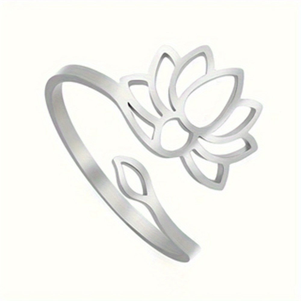 14k Dainty Lotus Flower Adjustable Ring