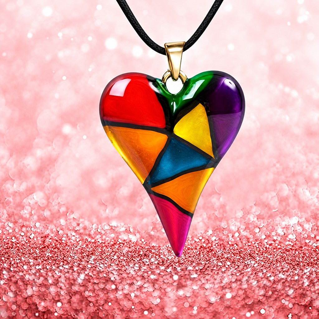 Boho Mosaic Heart Resin Necklace