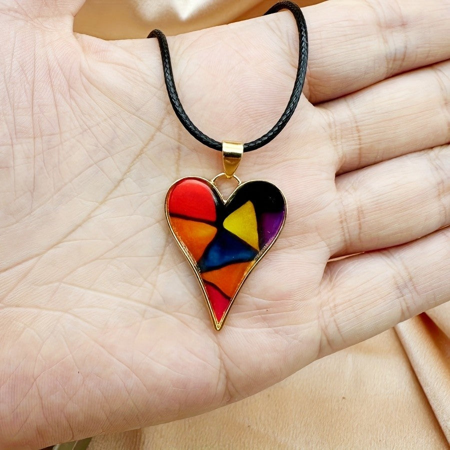 Boho Mosaic Heart Resin Necklace