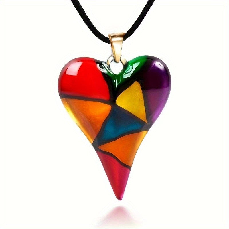 Boho Mosaic Heart Resin Necklace