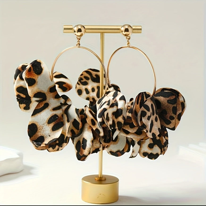 Leopard Print Ruffle Hoop Earrings