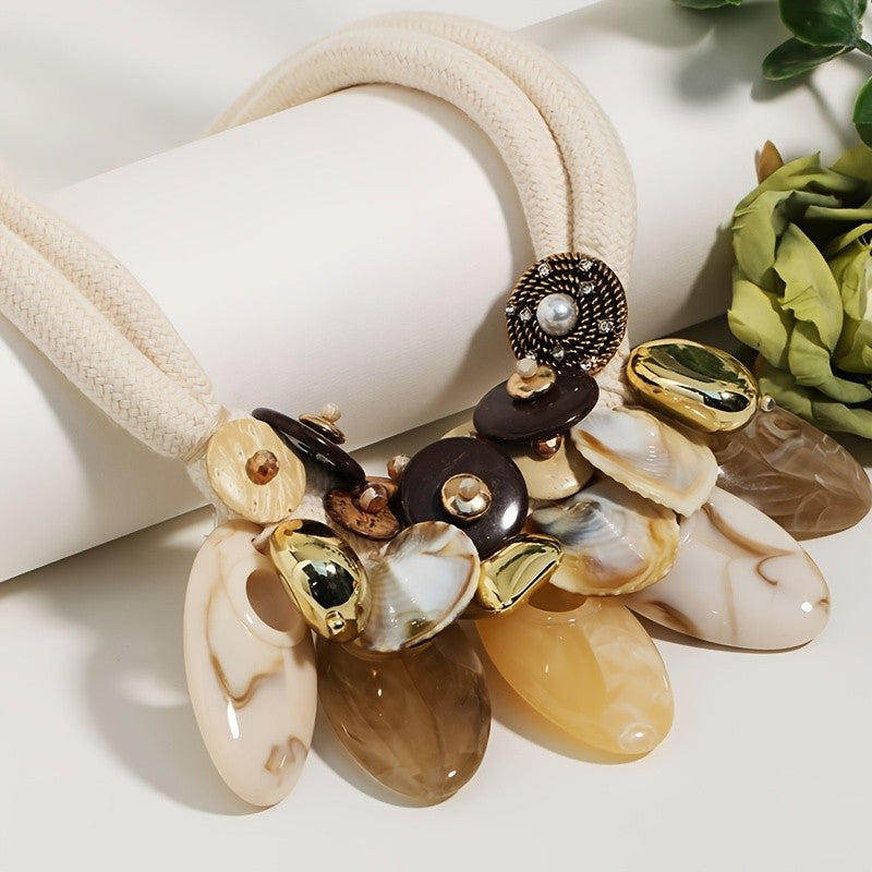 Boho Vintage Resin Disc Statement Necklace