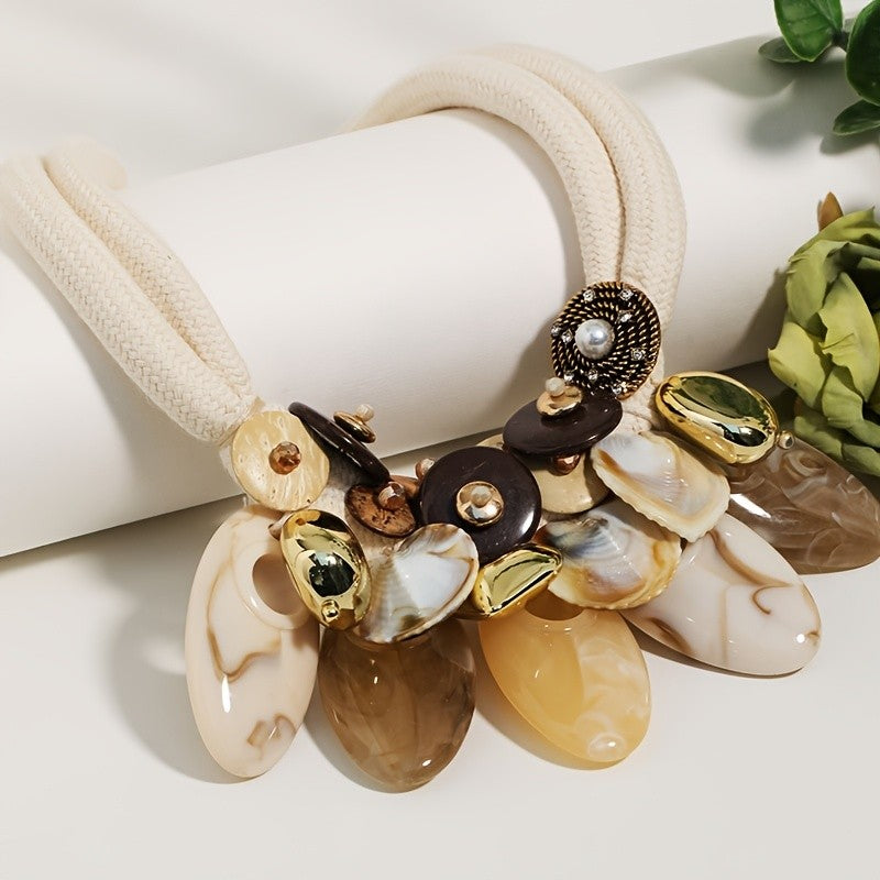 Boho Vintage Resin Disc Statement Necklace