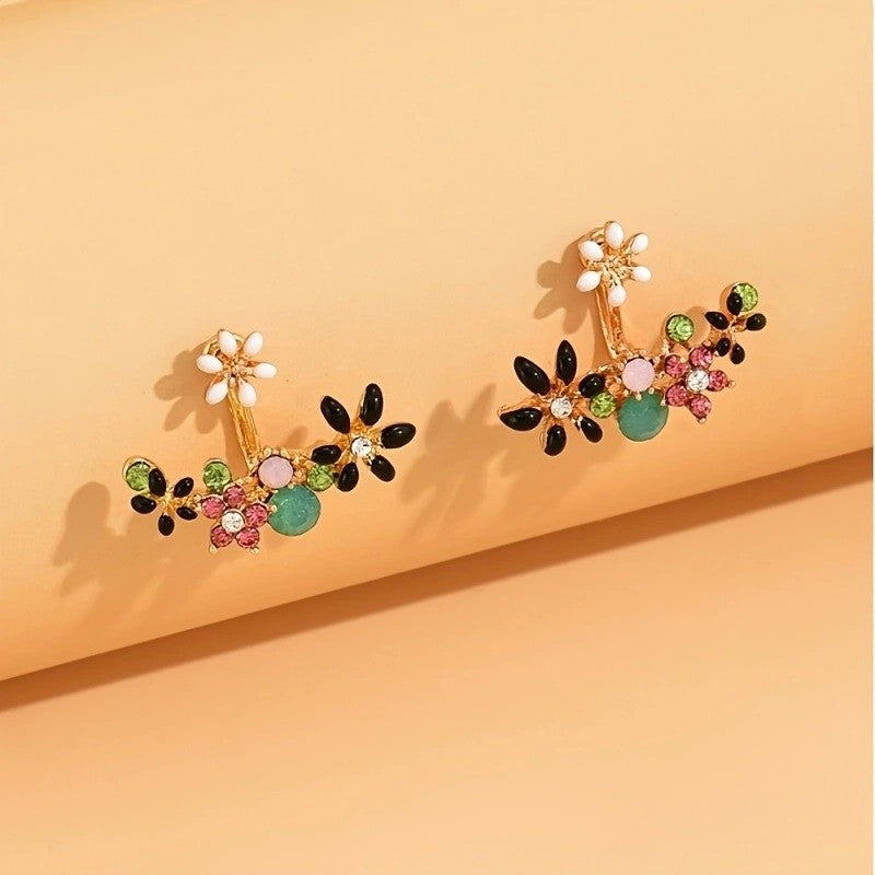 Dainty Vintage Floral Rhinestone Earrings
