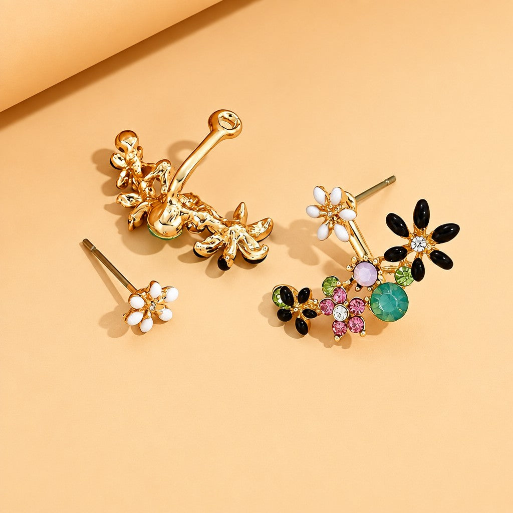 Dainty Vintage Floral Rhinestone Earrings