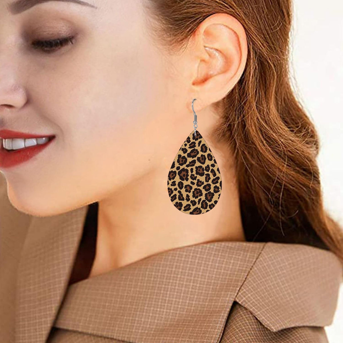 2pc Vintage Leopard Print Teardrop Earrings