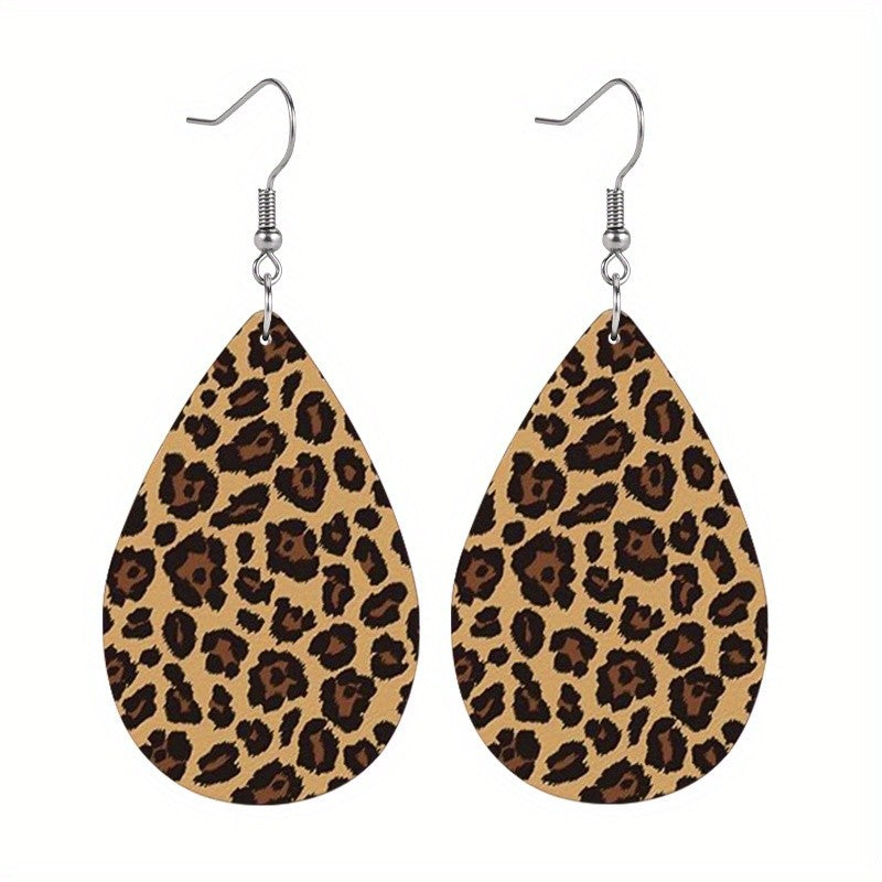 2pc Vintage Leopard Print Teardrop Earrings
