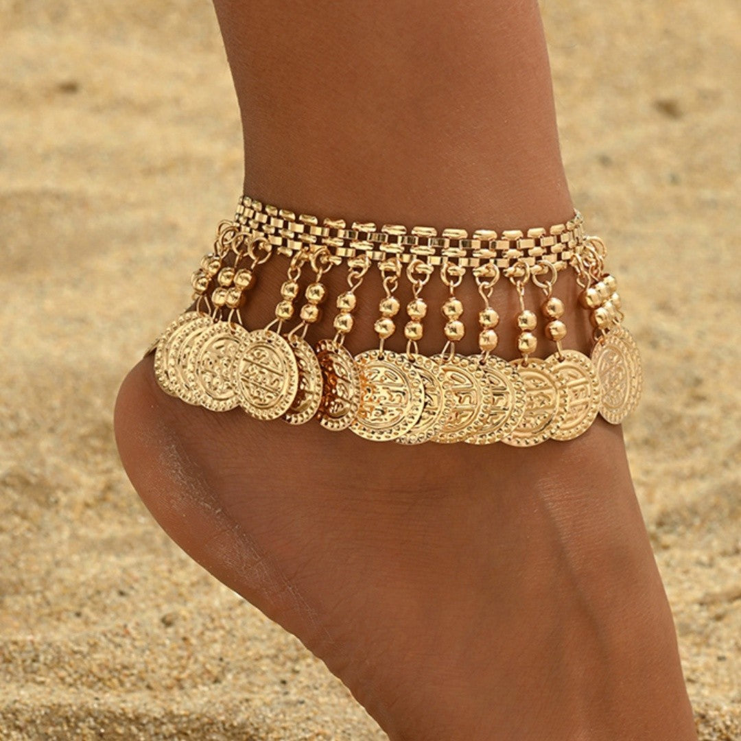 Vintage Boho Coin Bead Anklet