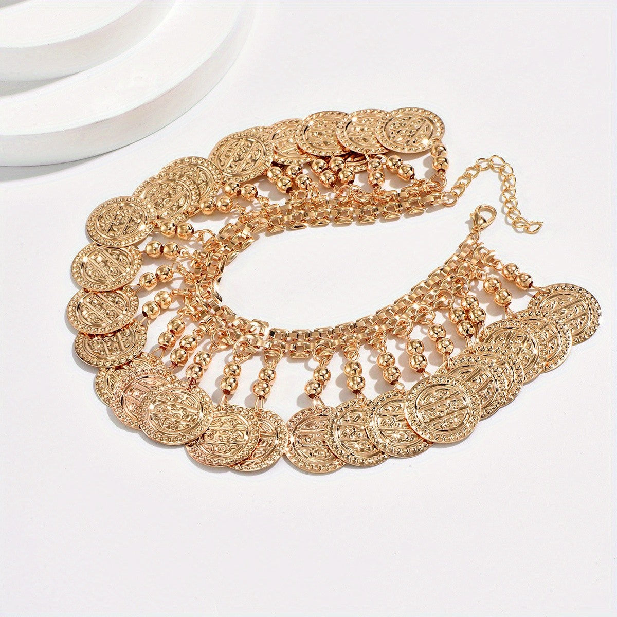 Vintage Boho Coin Bead Anklet