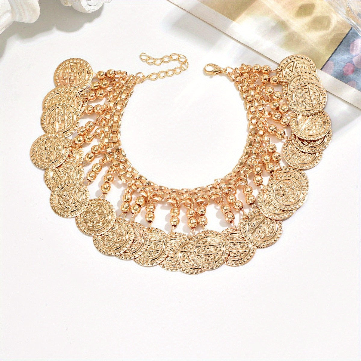 Vintage Boho Coin Bead Anklet