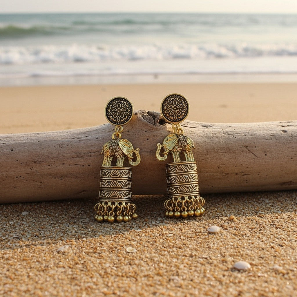 18k Vintage Elephant Jhumka Earrings