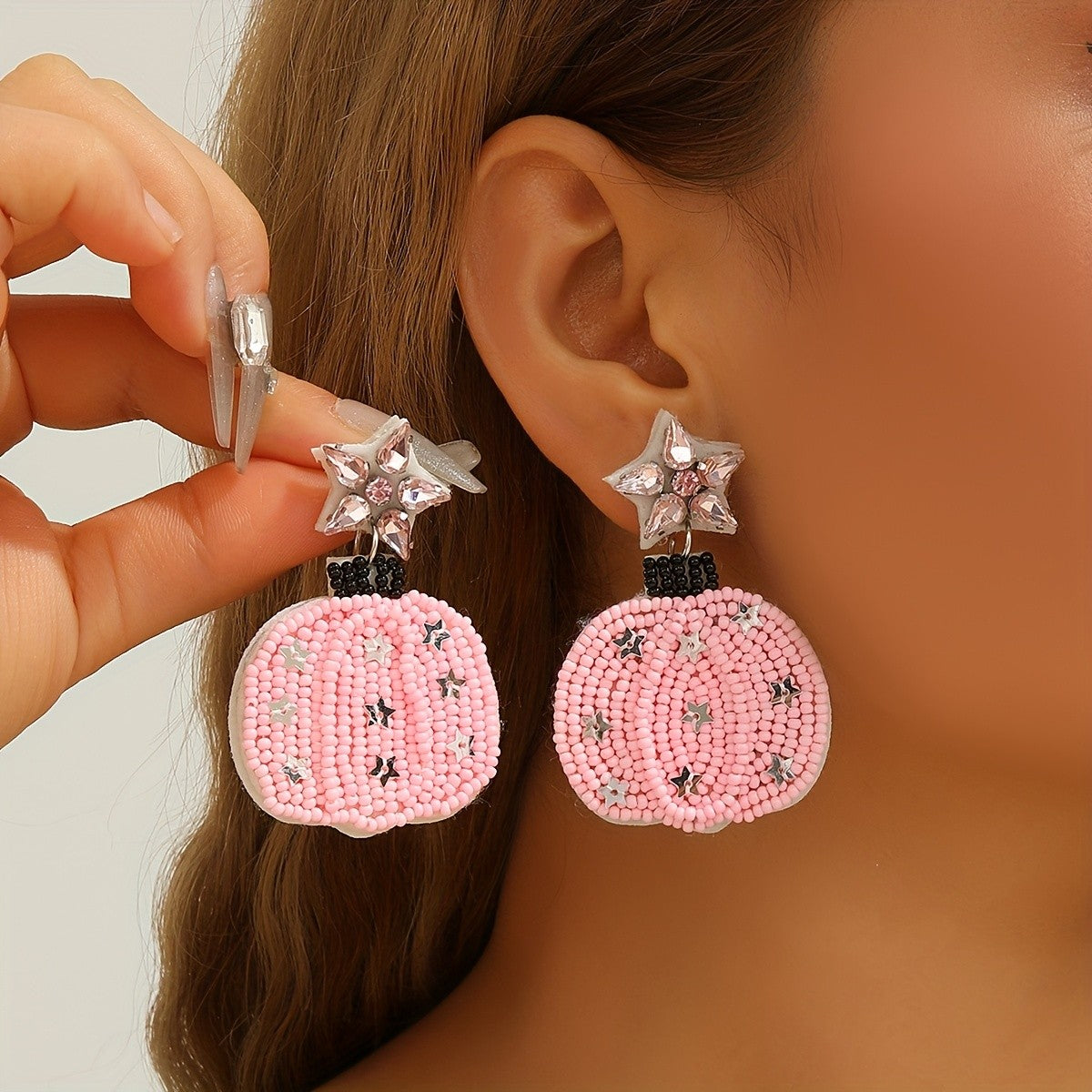 Elegant Beaded Pumpkin Earrings