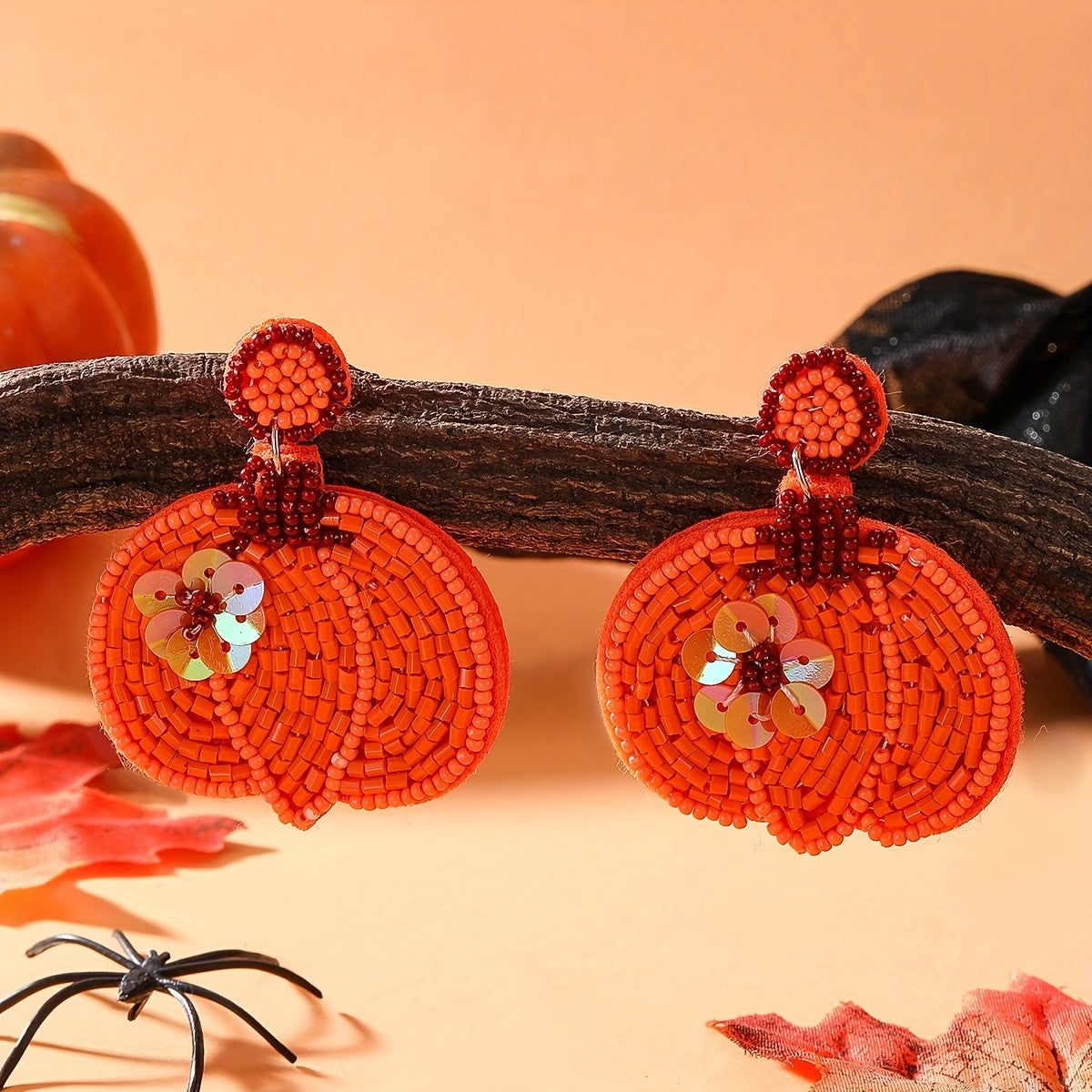 Elegant Beaded Pumpkin Earrings