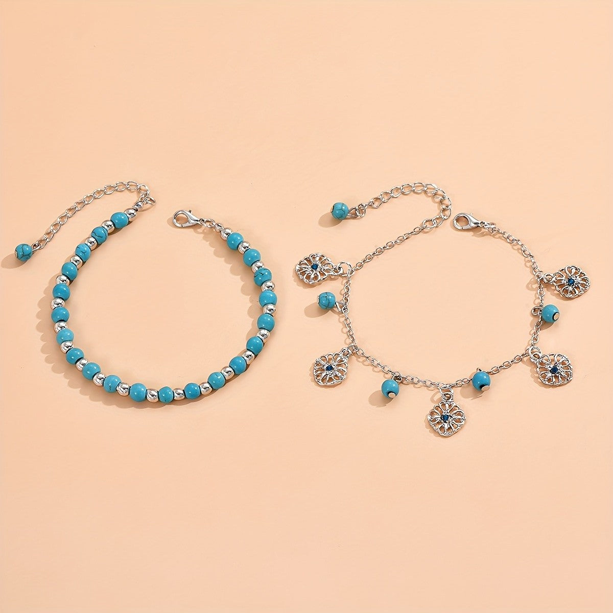 Boho Turquoise Bead Anklet Set