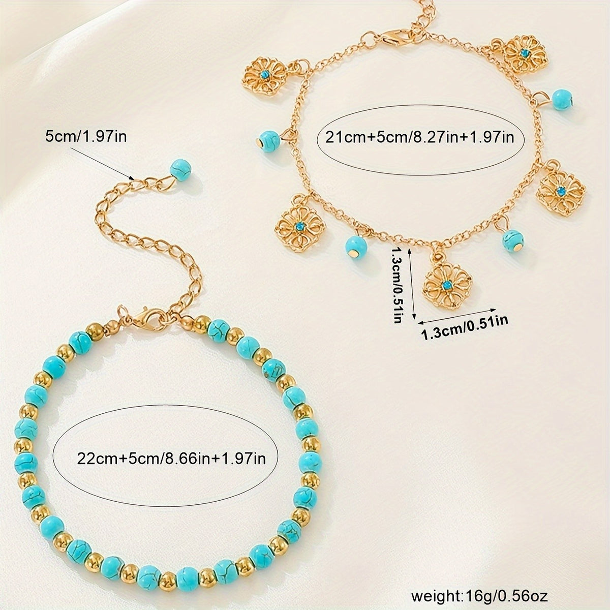 Boho Turquoise Bead Anklet Set