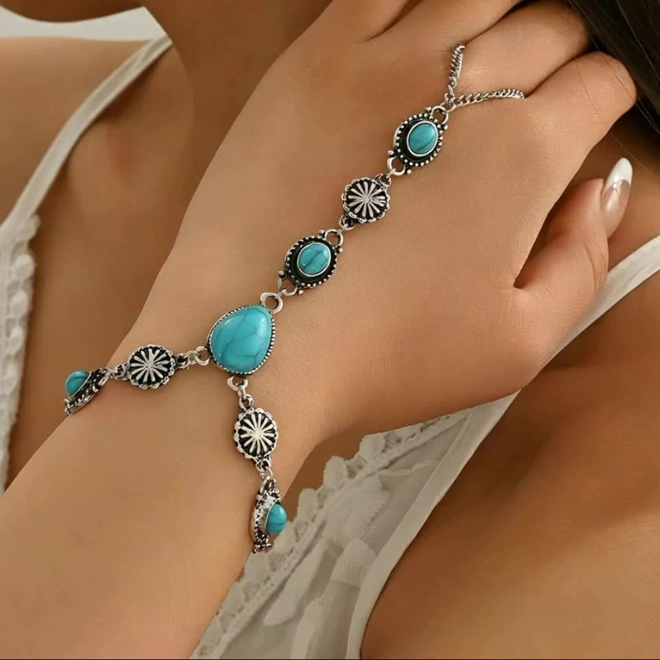 Boho Turquoise Oval Finger Bracelet
