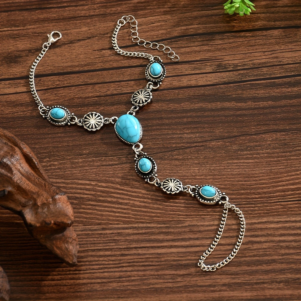 Boho Turquoise Oval Finger Bracelet