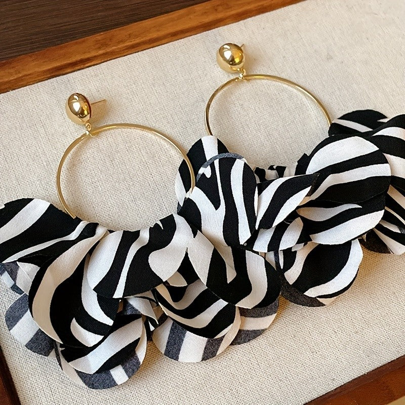 Elegant Zebra Stripe Fabric Hoop Earrings