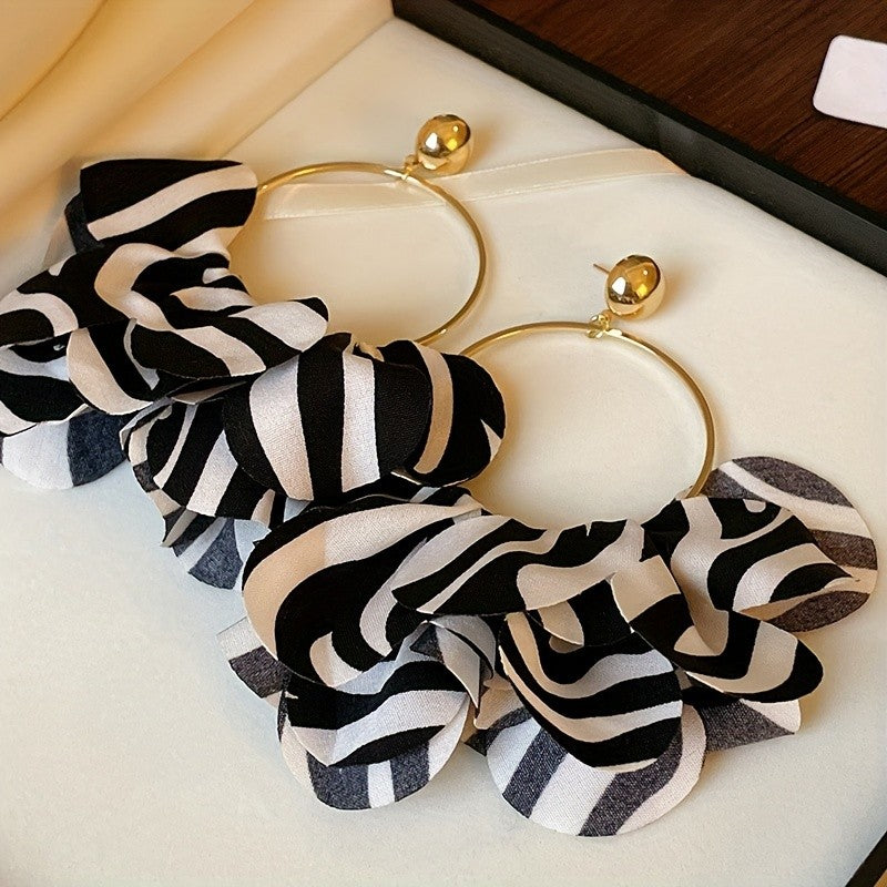 Elegant Zebra Stripe Fabric Hoop Earrings