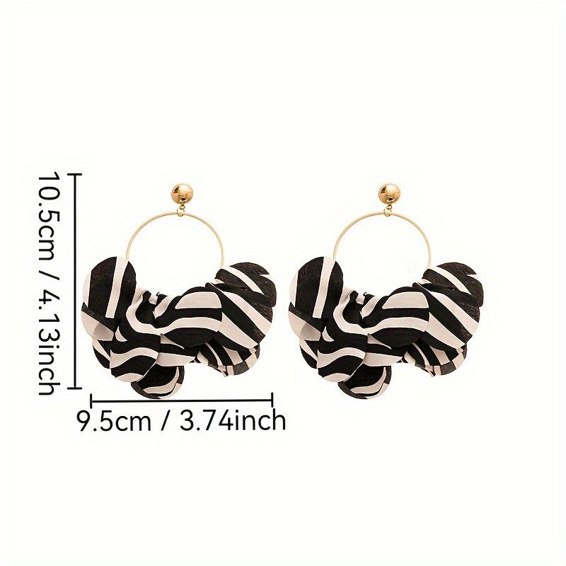 Elegant Zebra Stripe Fabric Hoop Earrings