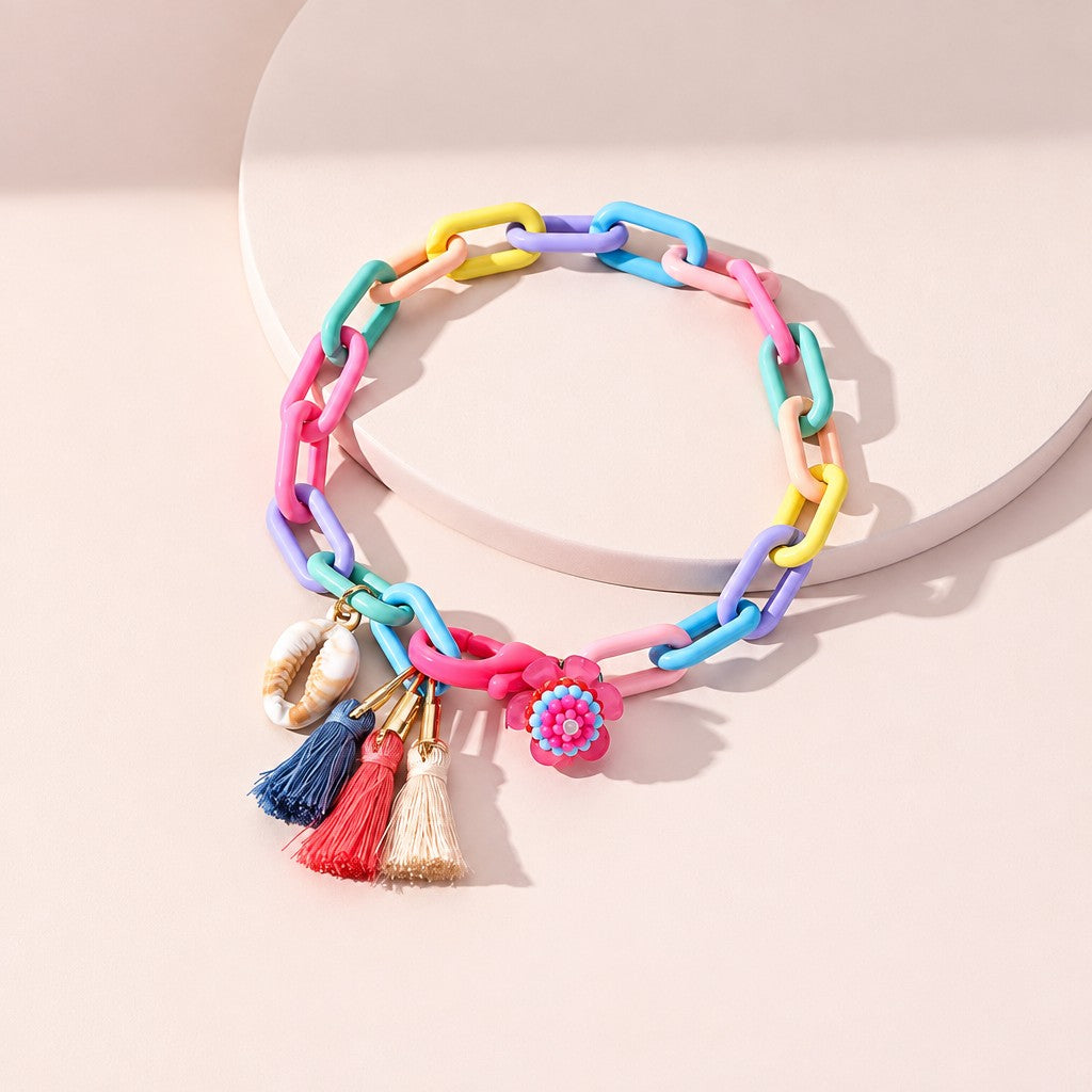 Boho Colorful Link Chain Tassel Anklet