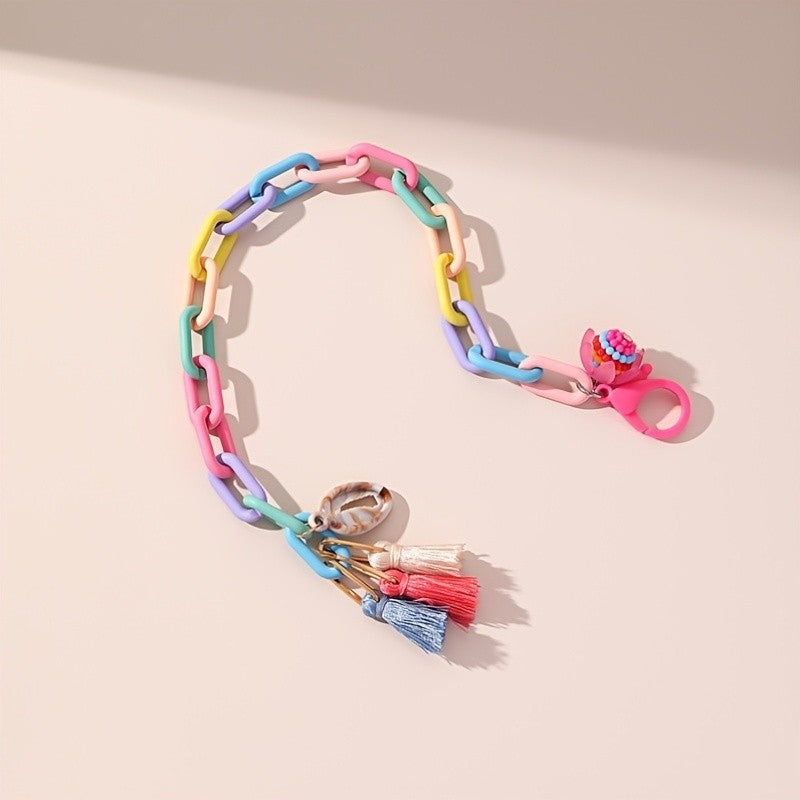 Boho Colorful Link Chain Tassel Anklet