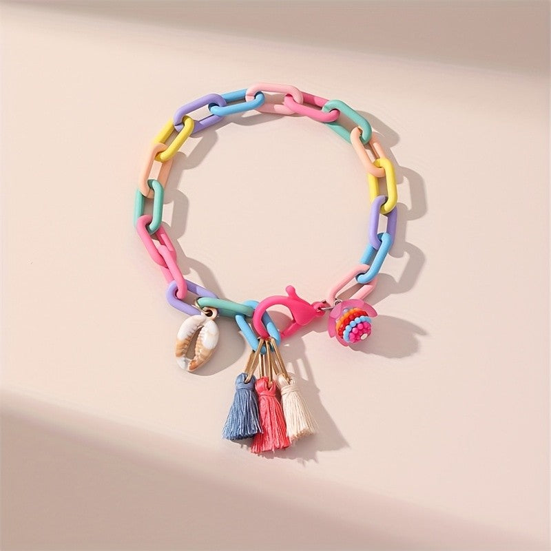 Boho Colorful Link Chain Tassel Anklet