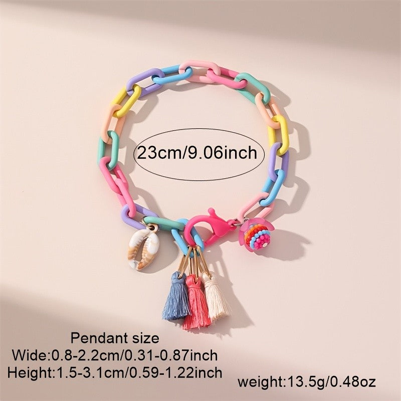 Boho Colorful Link Chain Tassel Anklet