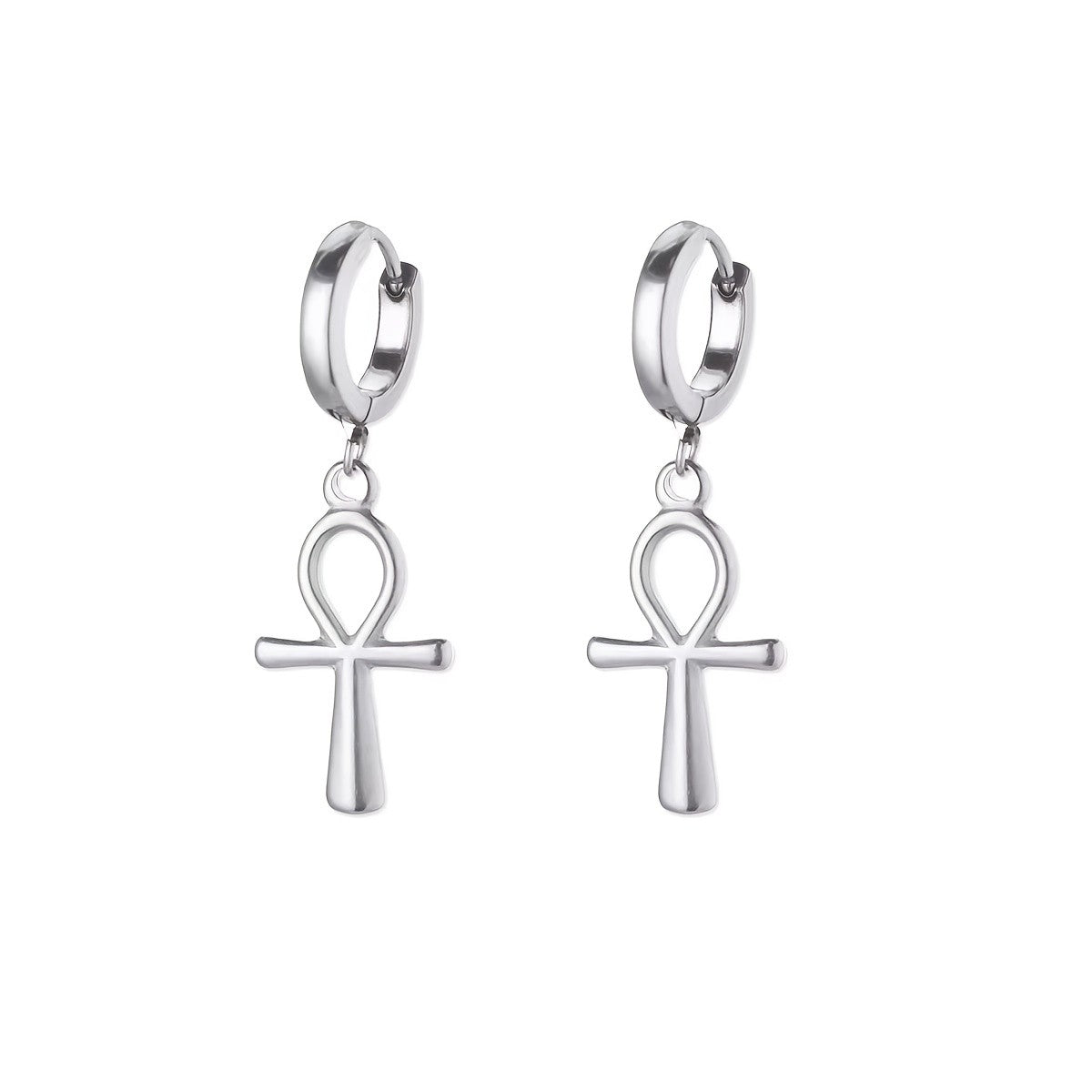 18k Vintage Ankh Cross Huggie Earrings