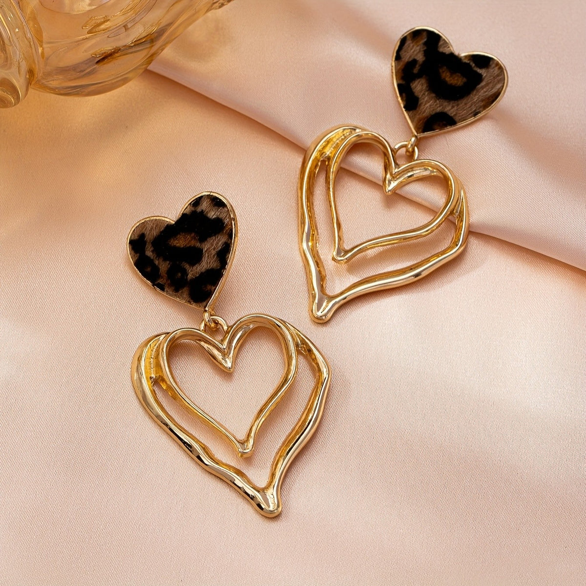 Leopard Print Heart Drop Earrings